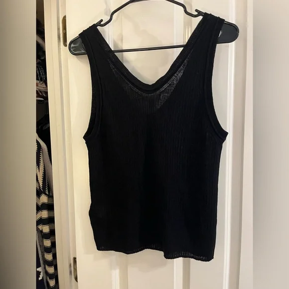 J. Crew Merino Wool Linen Blend Black Ribbed V-Neck Tank - Picture 4 of 5